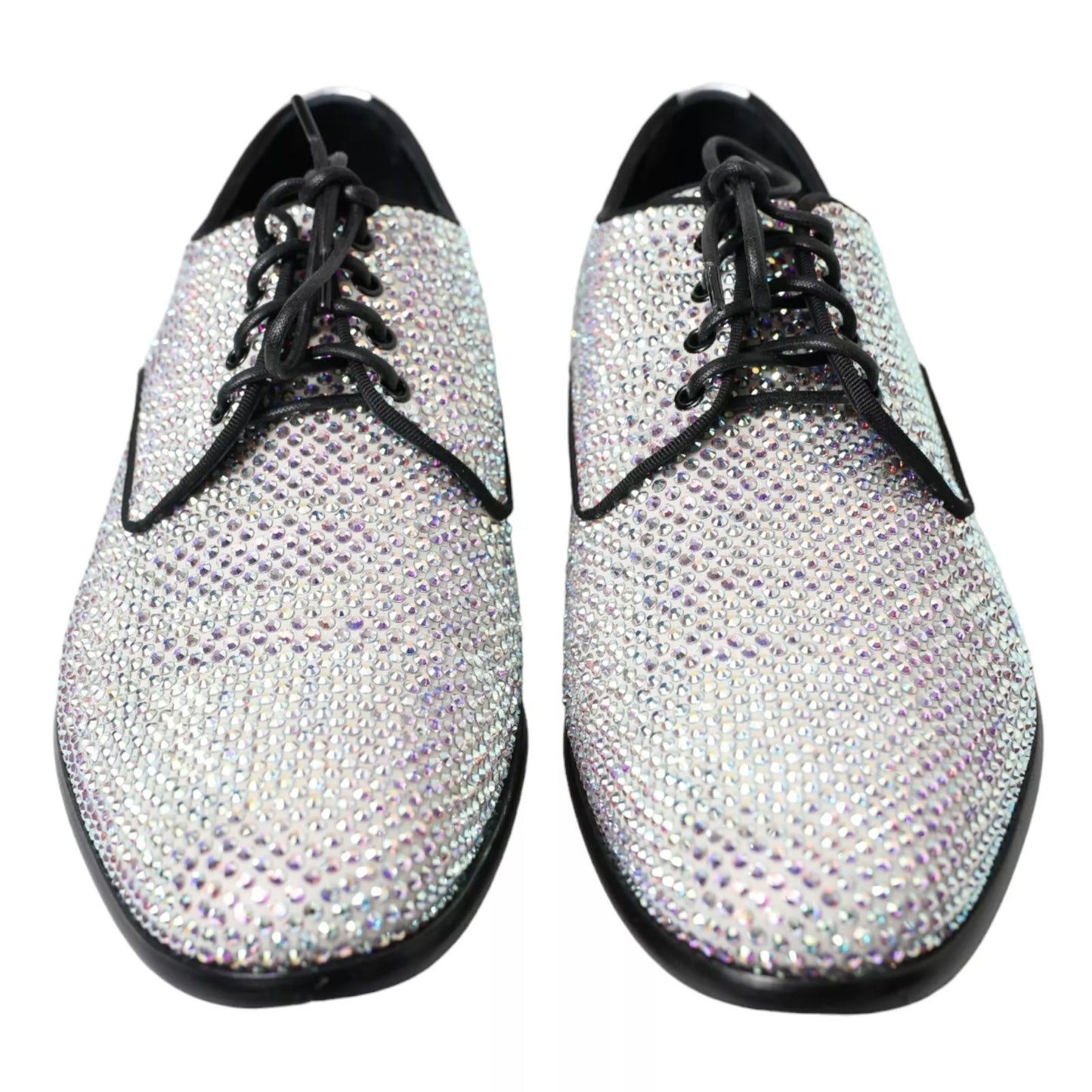 Dolce &amp; Gabbana Silver Leather Rhinestones Derby Shoes
