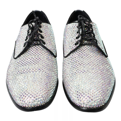Dolce &amp; Gabbana Silver Leather Rhinestones Derby Shoes