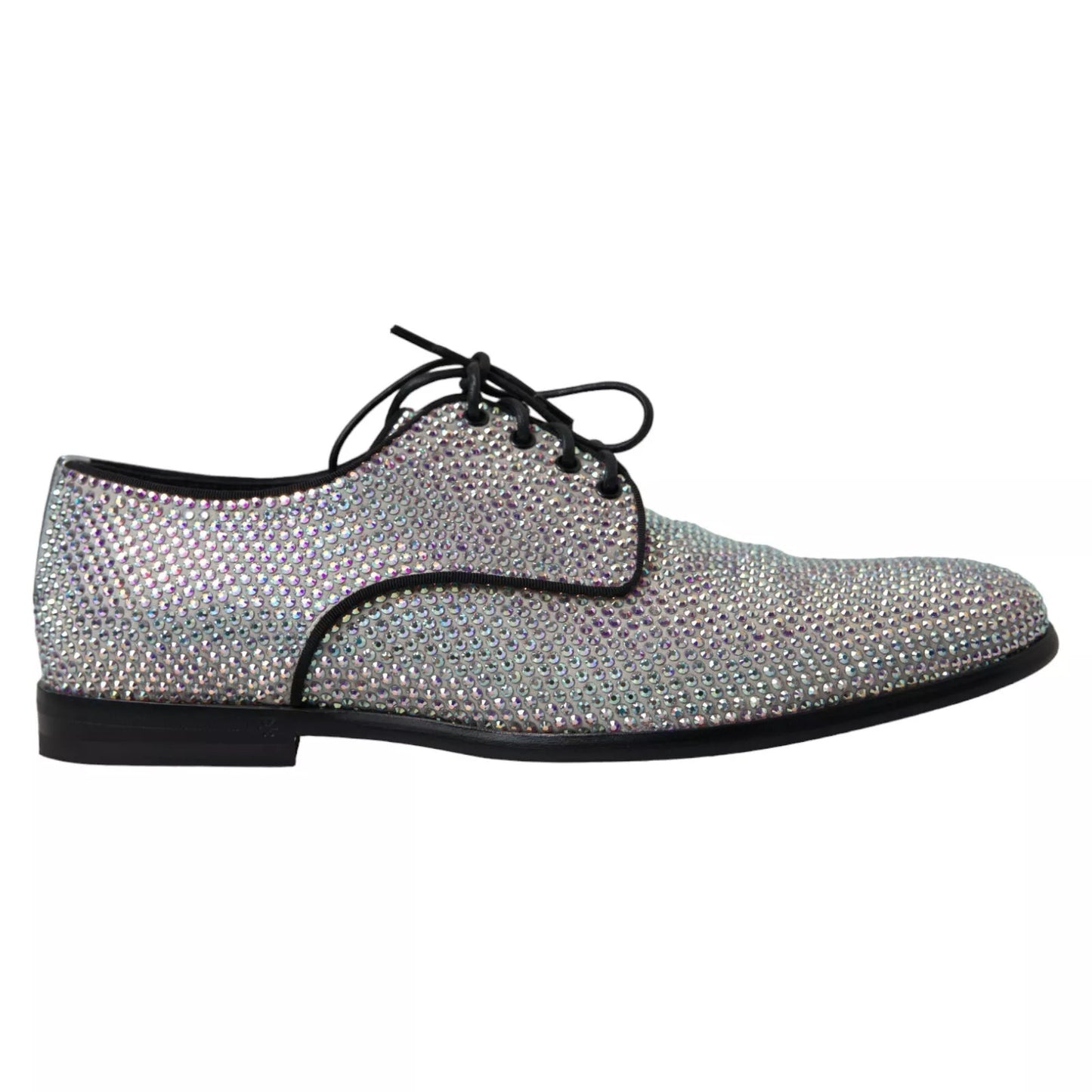Dolce &amp; Gabbana Silver Leather Rhinestones Derby Shoes