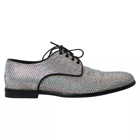 Dolce &amp; Gabbana Silver Leather Rhinestones Derby Shoes