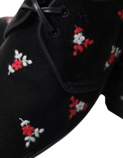 Dolce &amp; Gabbana Black Floral Velvet Formal Dress