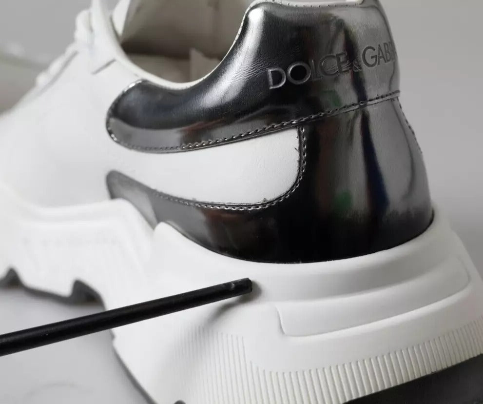 Dolce &amp; Gabbana White Silver Leather Sport DAYMASTER Sneakers