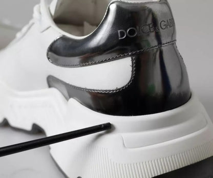 Dolce &amp; Gabbana White Silver Leather Sport DAYMASTER Sneakers
