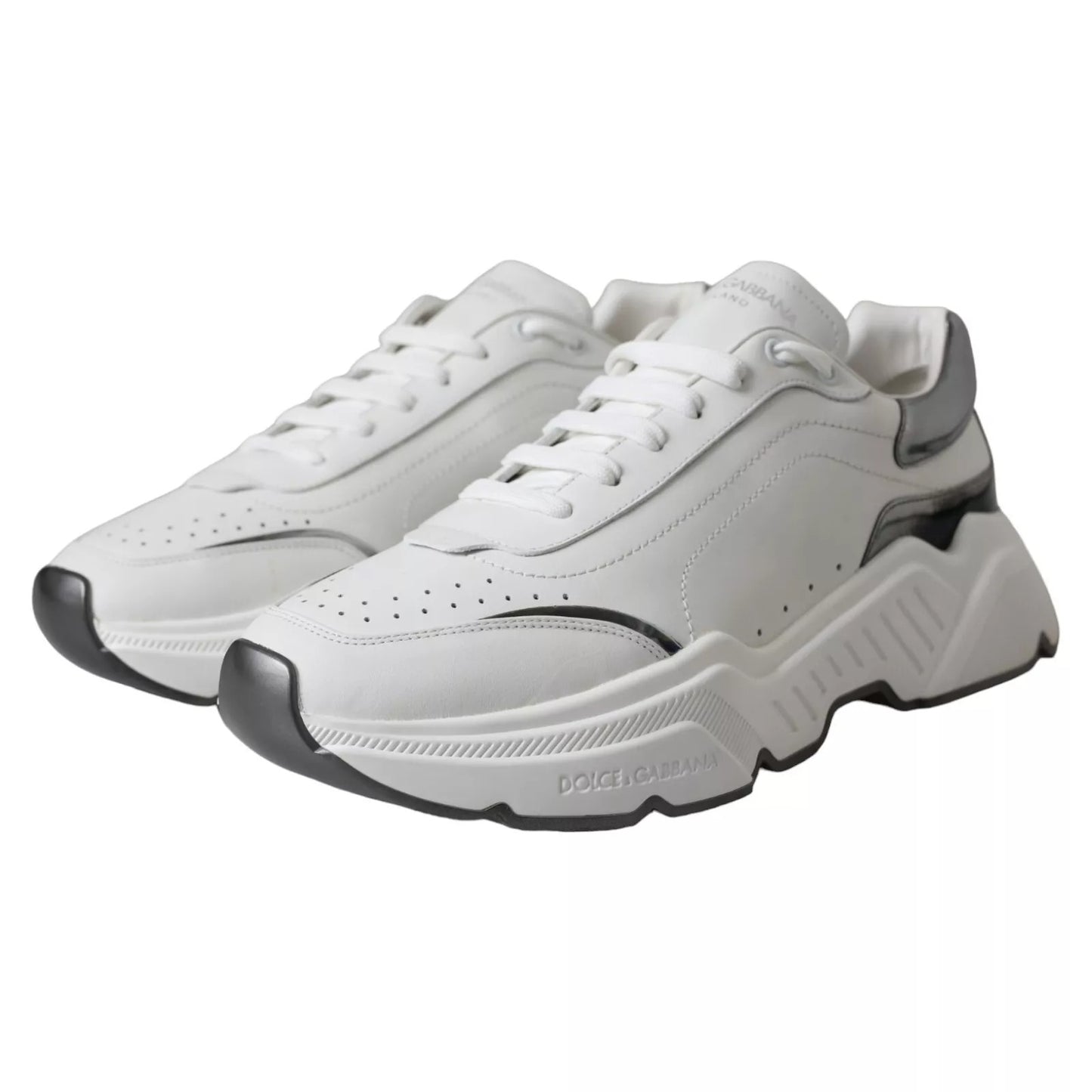 Dolce &amp; Gabbana White Silver Leather Sport DAYMASTER Sneakers
