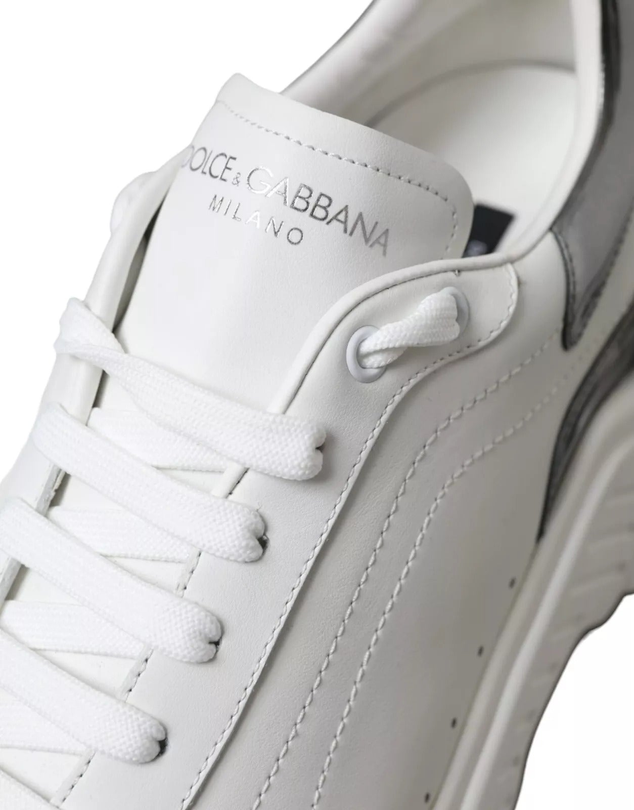 Dolce &amp; Gabbana White Silver Leather Sport DAYMASTER Sneakers