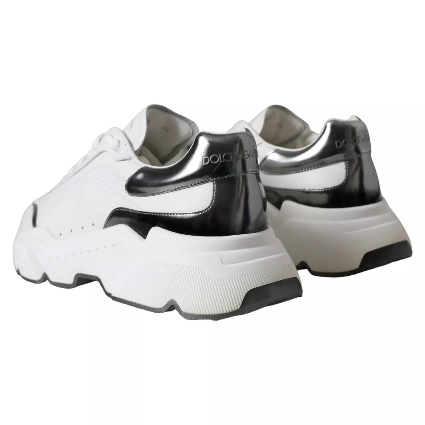 Dolce &amp; Gabbana White Silver Leather Sport DAYMASTER Sneakers