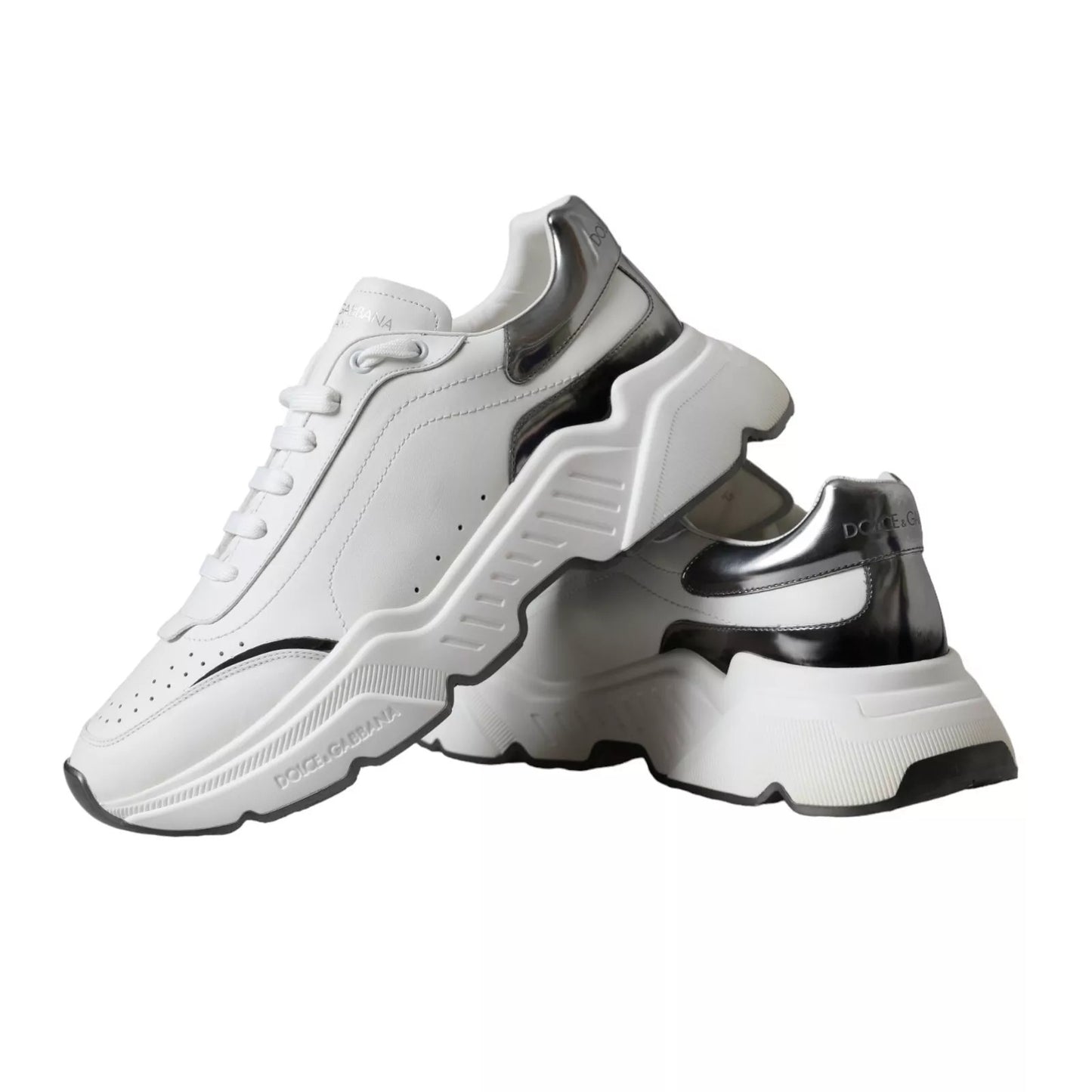 Dolce &amp; Gabbana White Silver Leather Sport DAYMASTER Sneakers