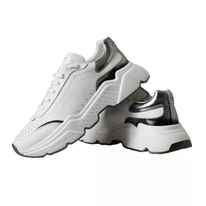 Dolce &amp; Gabbana White Silver Leather Sport DAYMASTER Sneakers