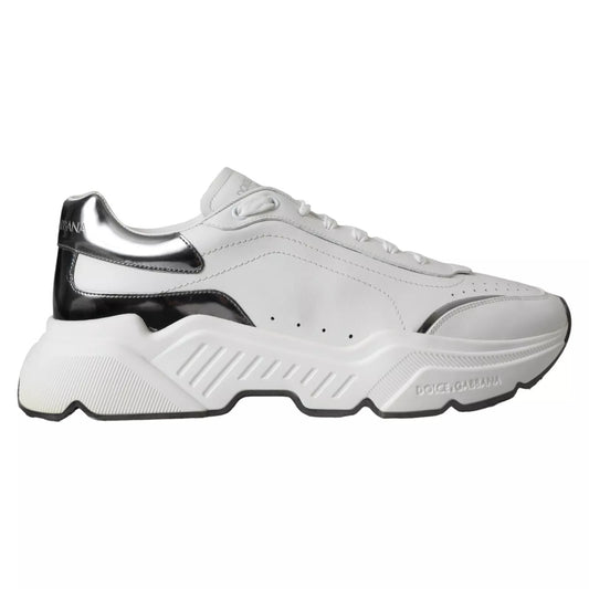 Dolce &amp; Gabbana White Silver Leather Sport DAYMASTER Sneakers
