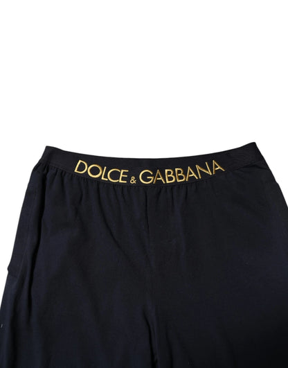 Dolce &amp; Gabbana Black Modal Spandex Straight Logo Trouser Pants