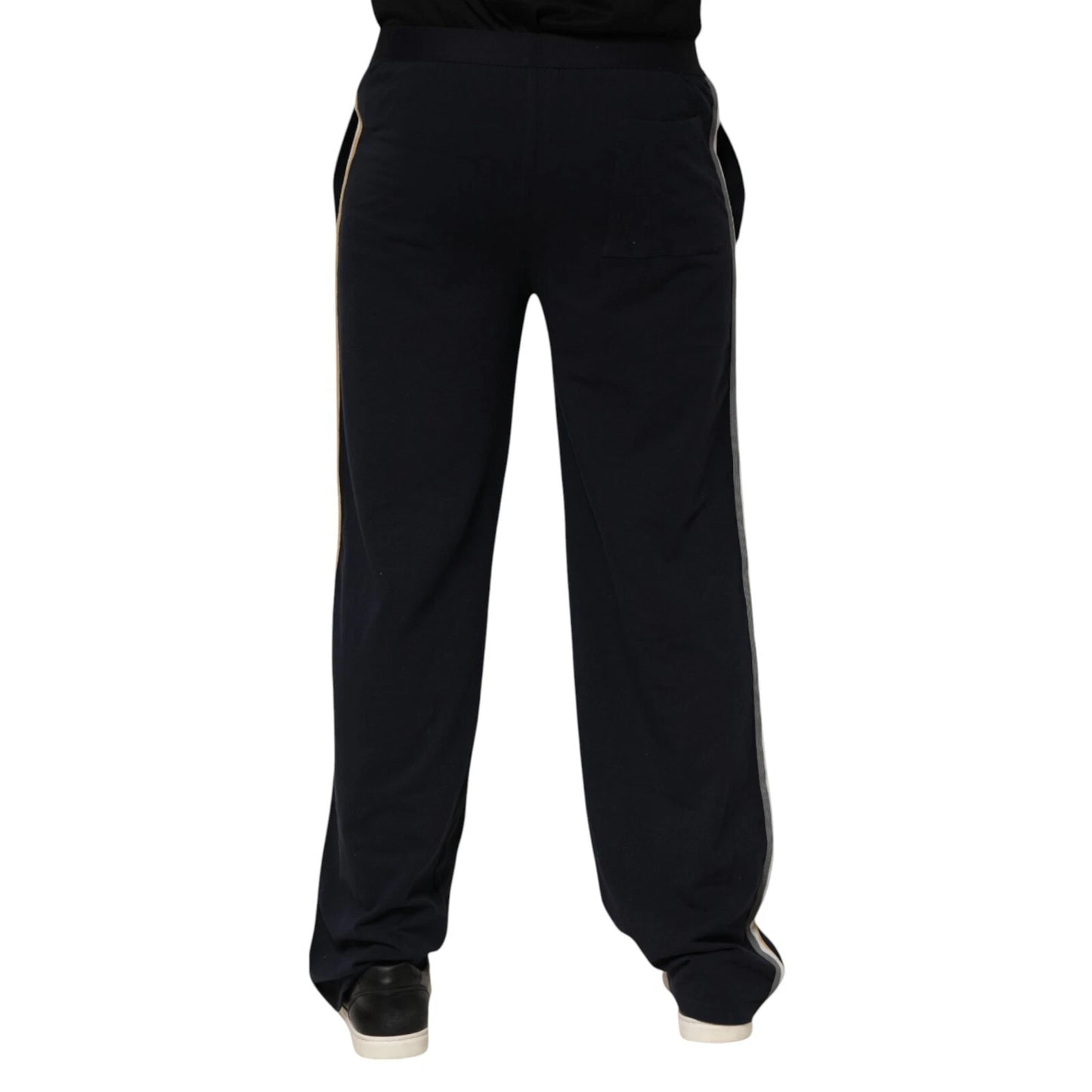 Dolce &amp; Gabbana Black Modal Spandex Straight Logo Trouser Pants