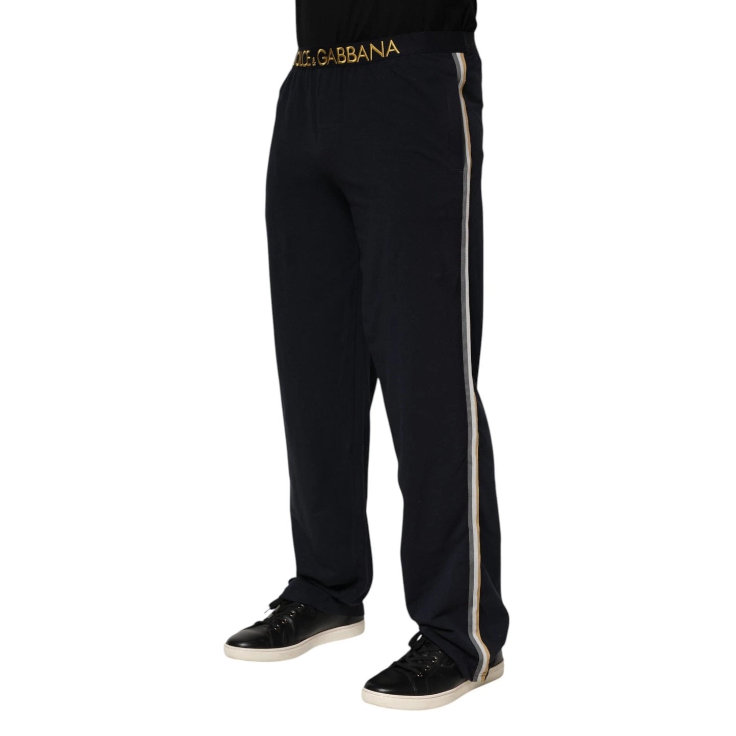 Dolce &amp; Gabbana Black Modal Spandex Straight Logo Trouser Pants