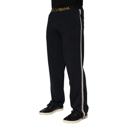 Dolce &amp; Gabbana Black Modal Spandex Straight Logo Trouser Pants
