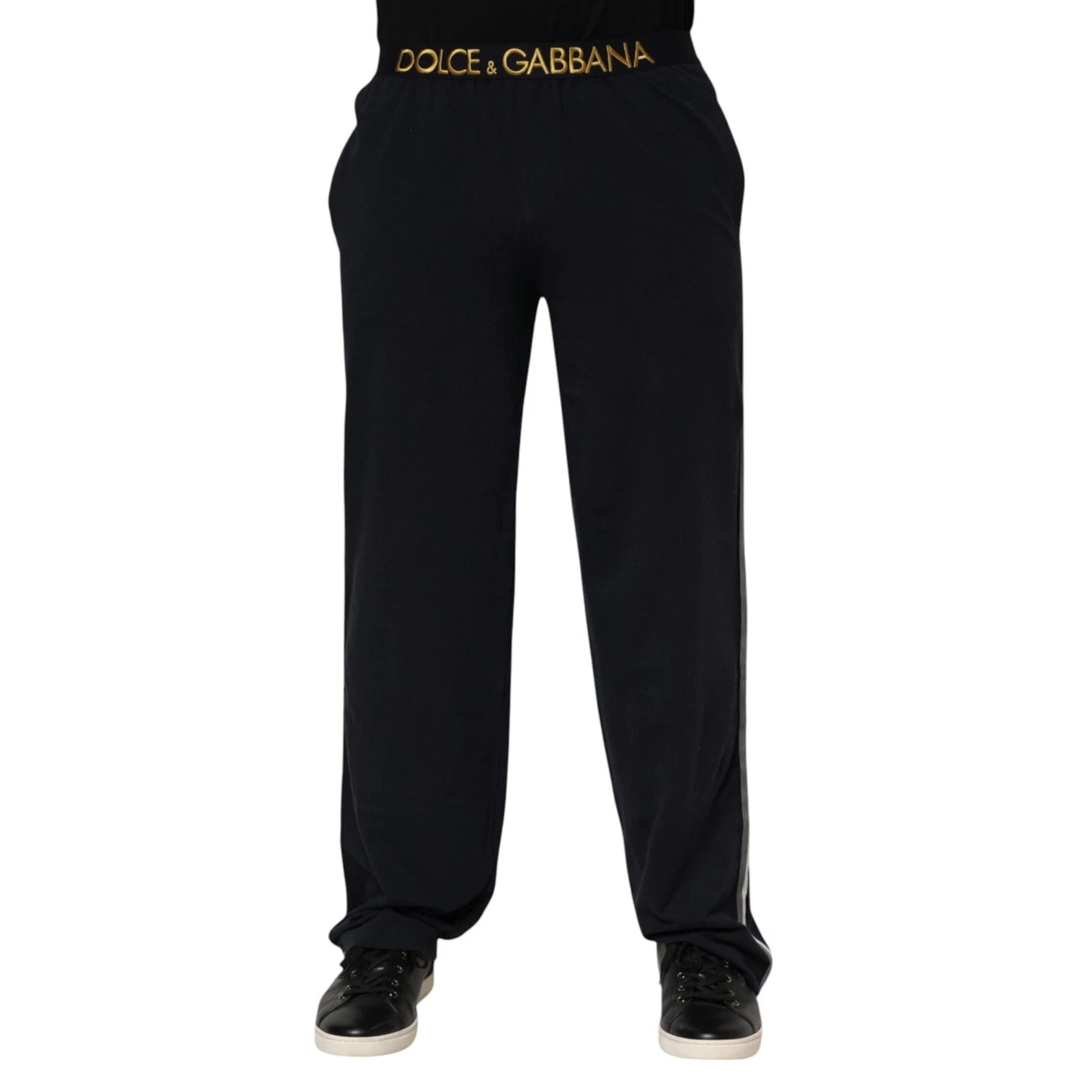 Dolce &amp; Gabbana Black Modal Spandex Straight Logo Trouser Pants