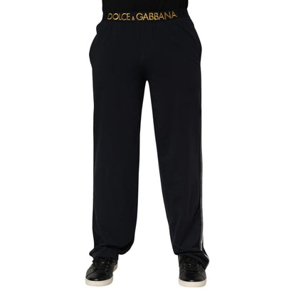 Dolce &amp; Gabbana Black Modal Spandex Straight Logo Trouser Pants