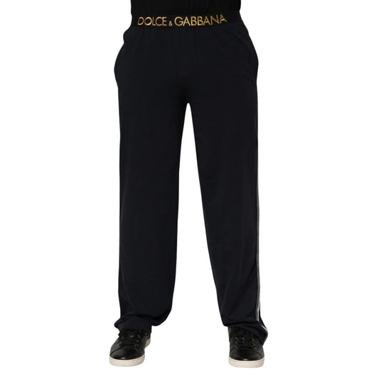 Dolce &amp; Gabbana Black Modal Spandex Straight Logo Trouser Pants