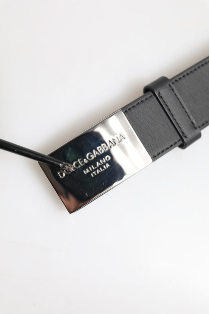 Dolce &amp; Gabbana Black Leather Classic Metal Logo Buckle Belt