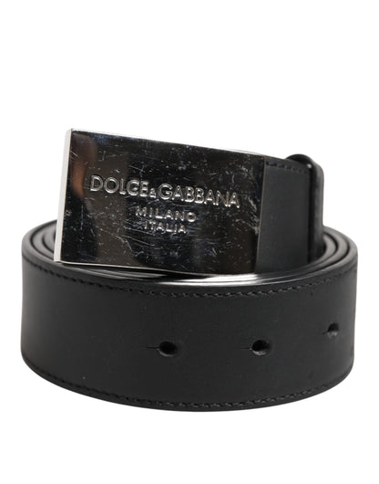Dolce &amp; Gabbana Black Leather Classic Metal Logo Buckle Belt