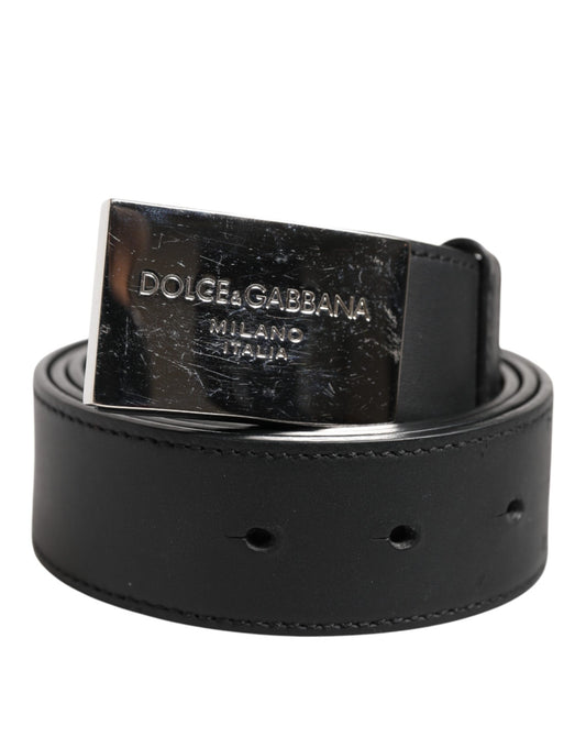 Dolce &amp; Gabbana Black Leather Classic Metal Logo Buckle Belt