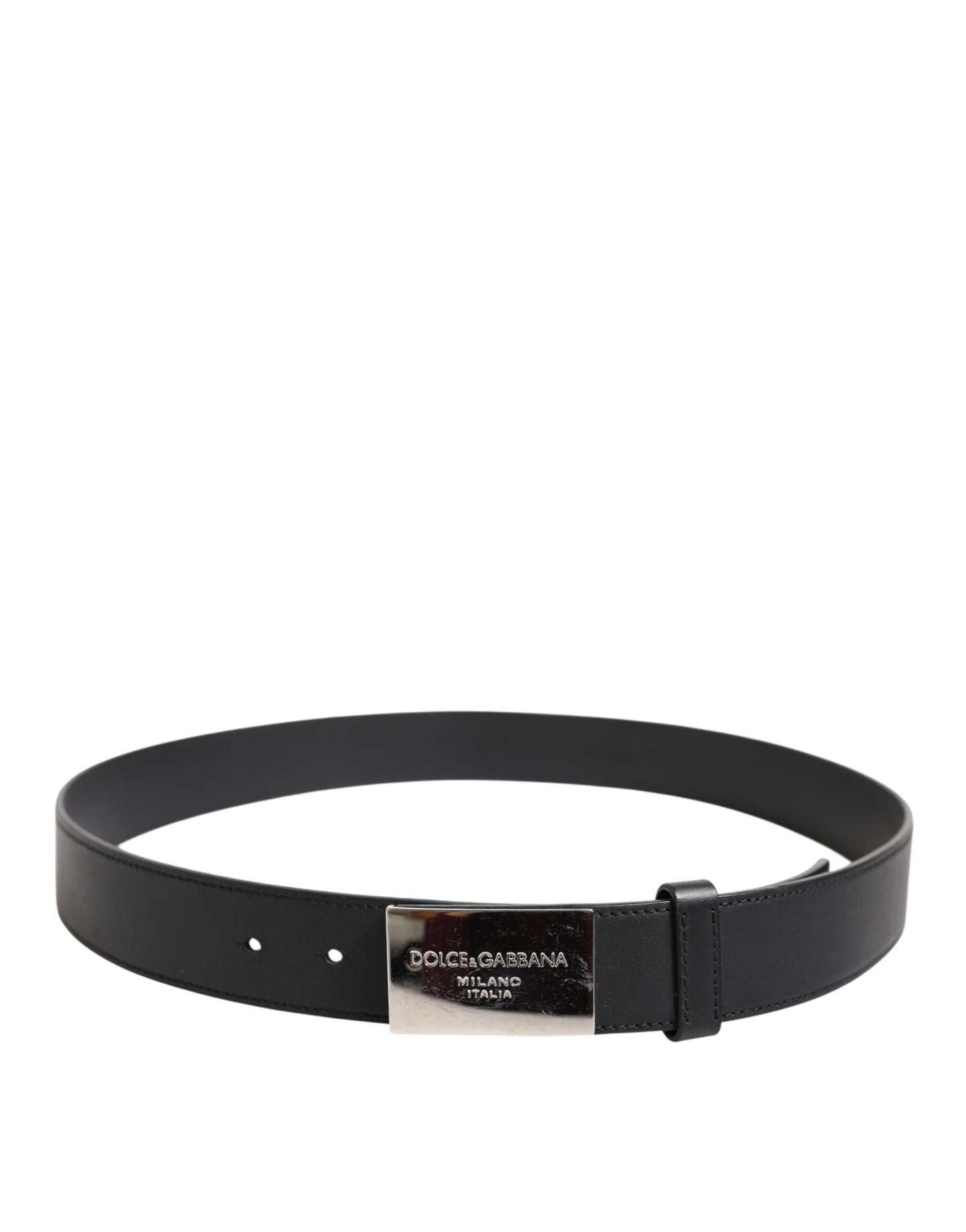Dolce &amp; Gabbana Black Leather Classic Metal Logo Buckle Belt