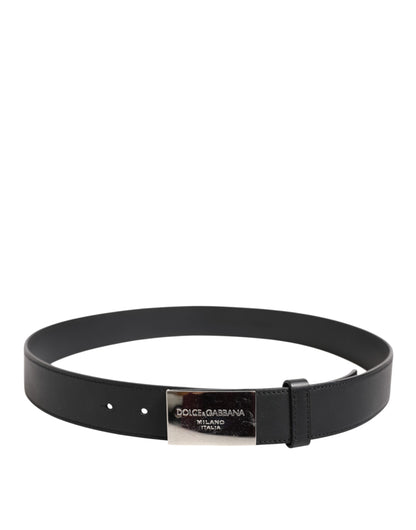Dolce &amp; Gabbana Black Leather Classic Metal Logo Buckle Belt