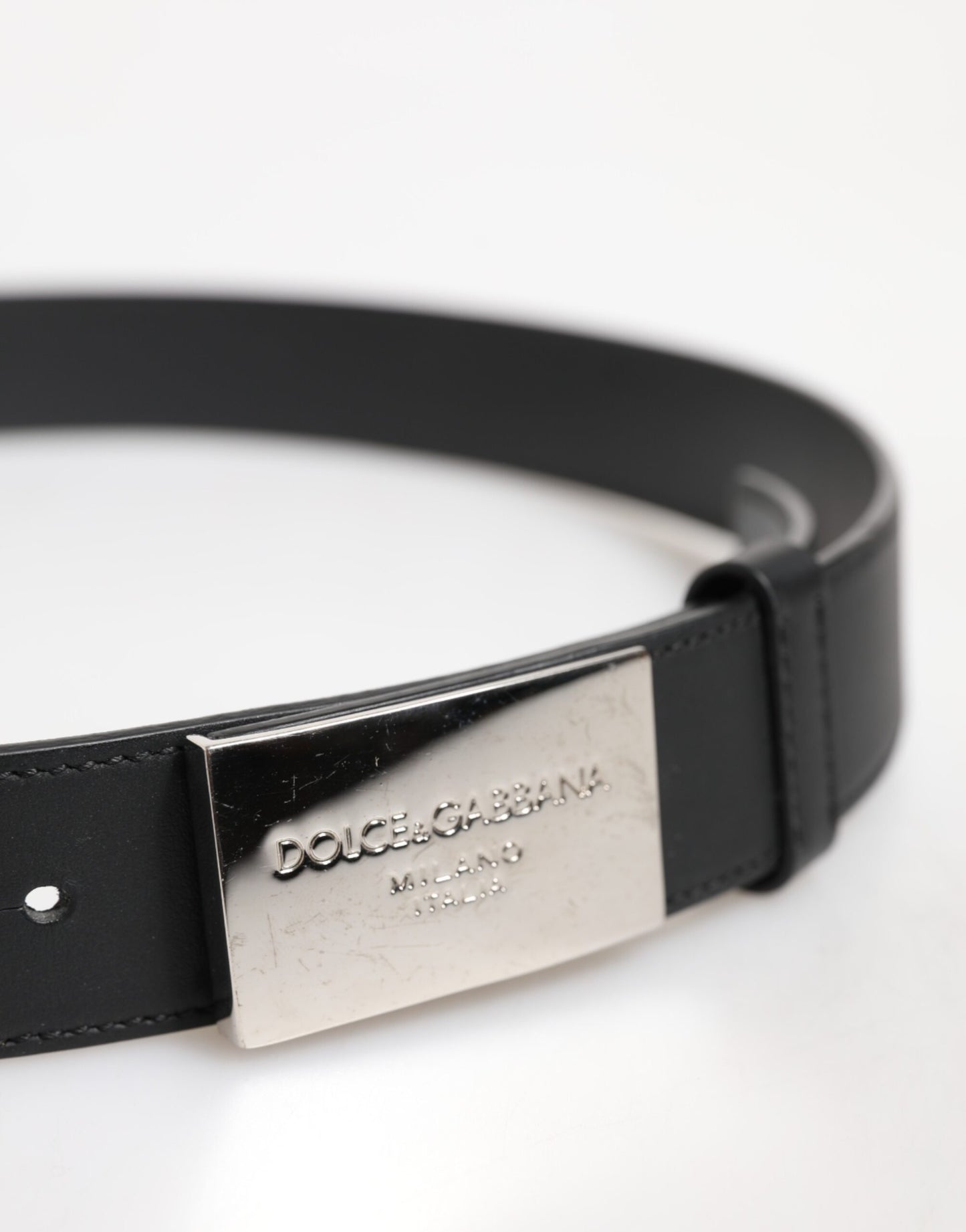 Dolce &amp; Gabbana Black Leather Classic Metal Logo Buckle Belt
