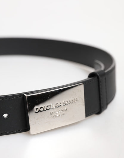 Dolce &amp; Gabbana Black Leather Classic Metal Logo Buckle Belt