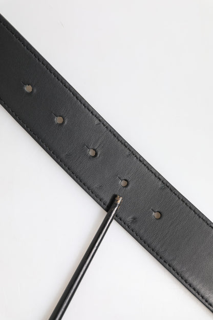 Dolce &amp; Gabbana Black Leather Classic Metal Logo Buckle Belt
