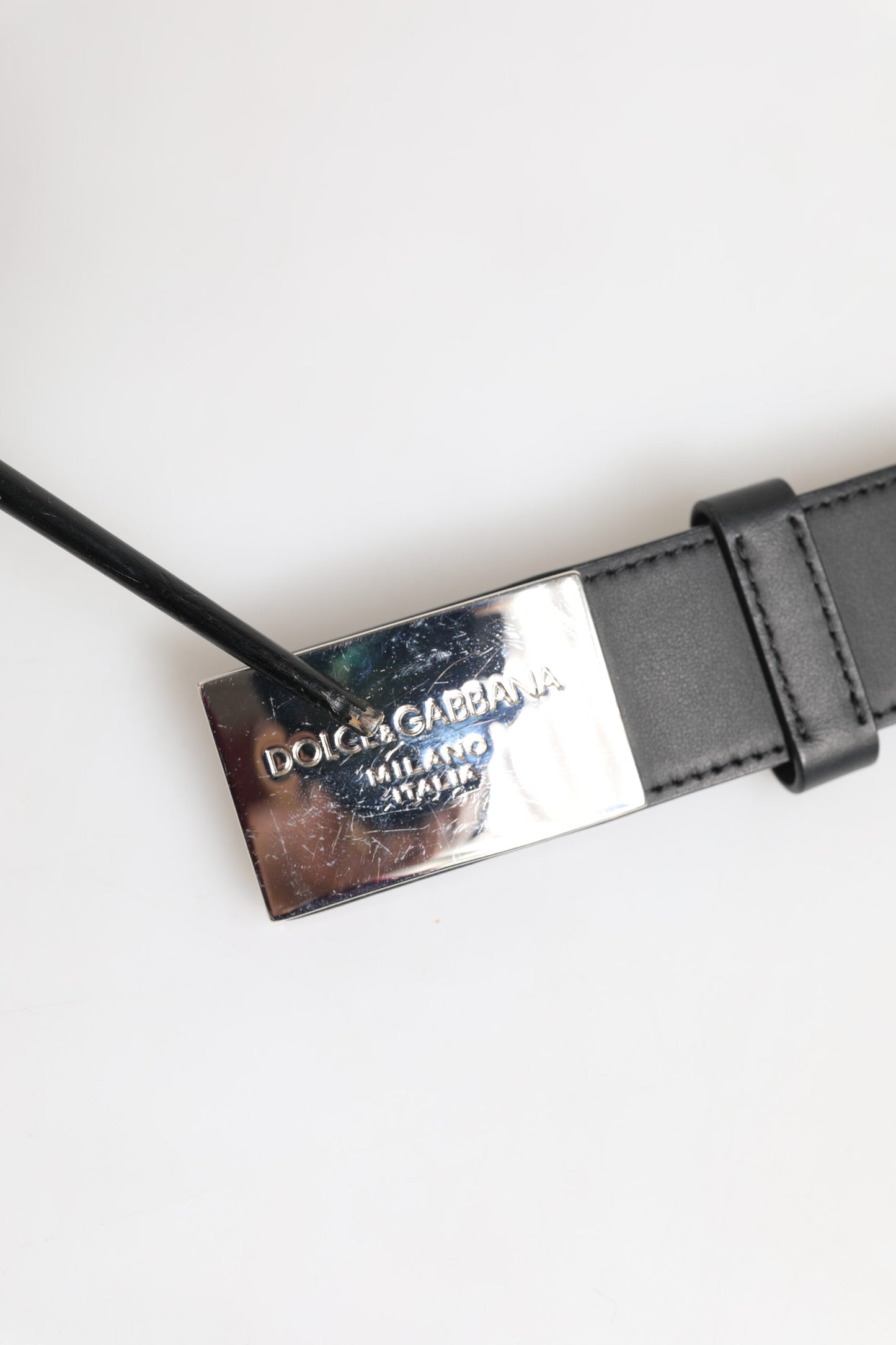 Dolce &amp; Gabbana Black Leather Classic Metal Logo Buckle Belt