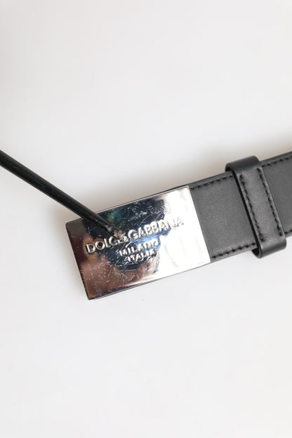 Dolce &amp; Gabbana Black Leather Classic Metal Logo Buckle Belt