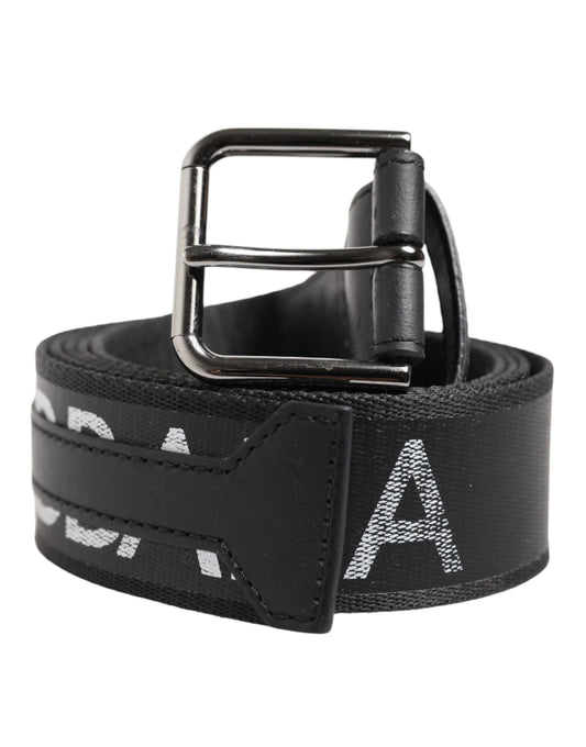 Dolce &amp; Gabbana Black Polyester Leather Metal Buckle Belt