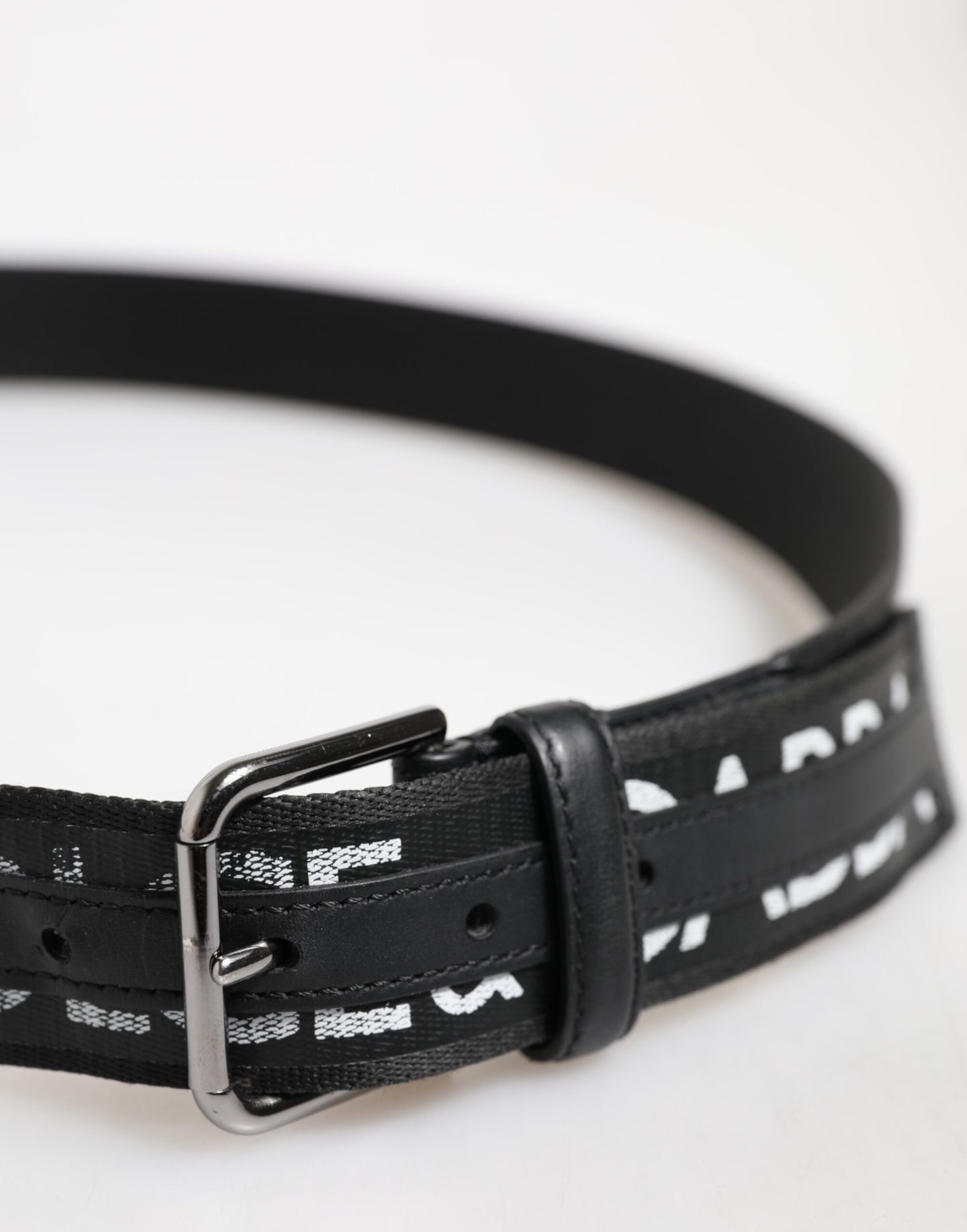 Dolce &amp; Gabbana Black Polyester Leather Metal Buckle Belt