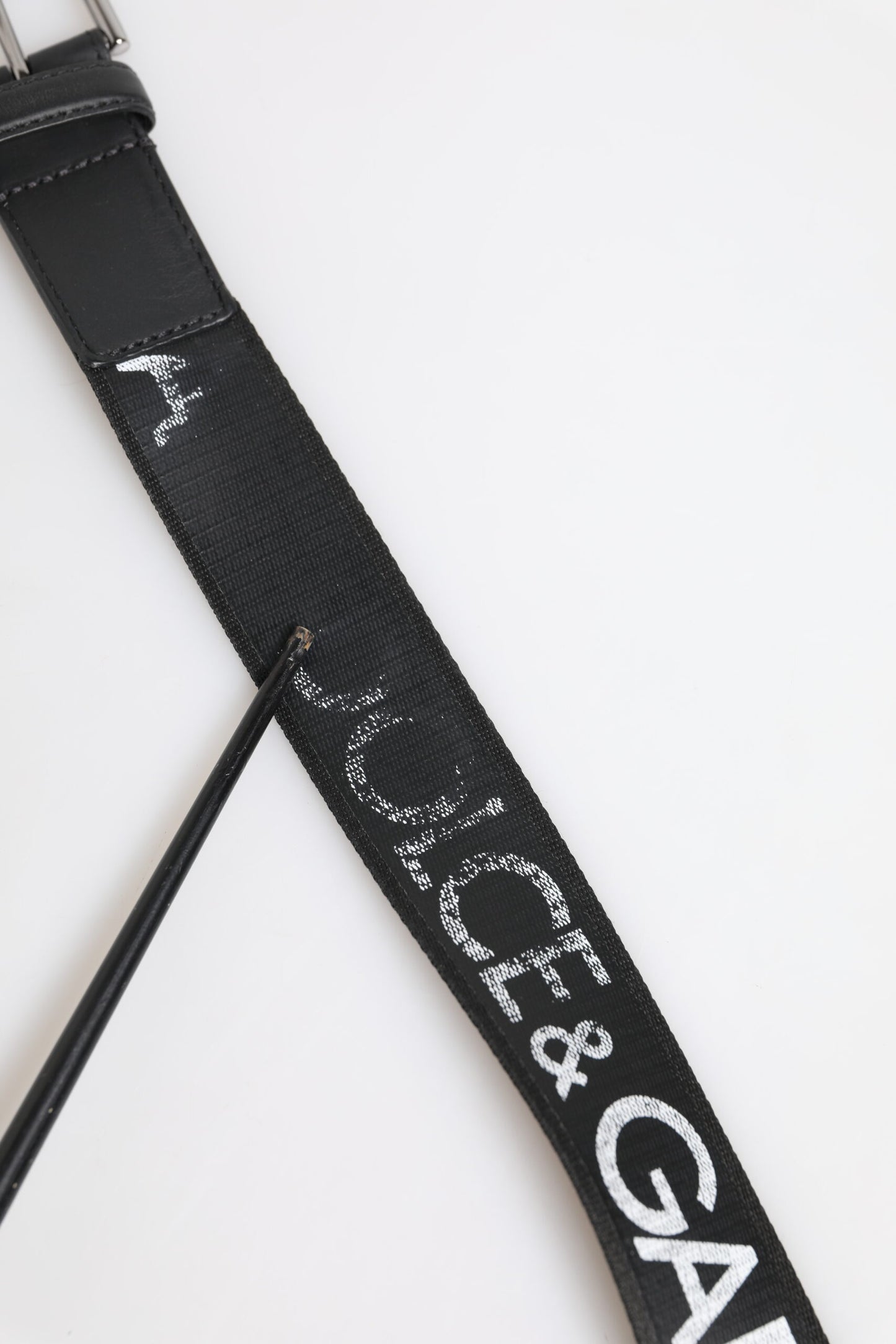 Dolce &amp; Gabbana Black Polyester Leather Metal Buckle Belt