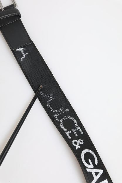 Dolce &amp; Gabbana Black Polyester Leather Metal Buckle Belt