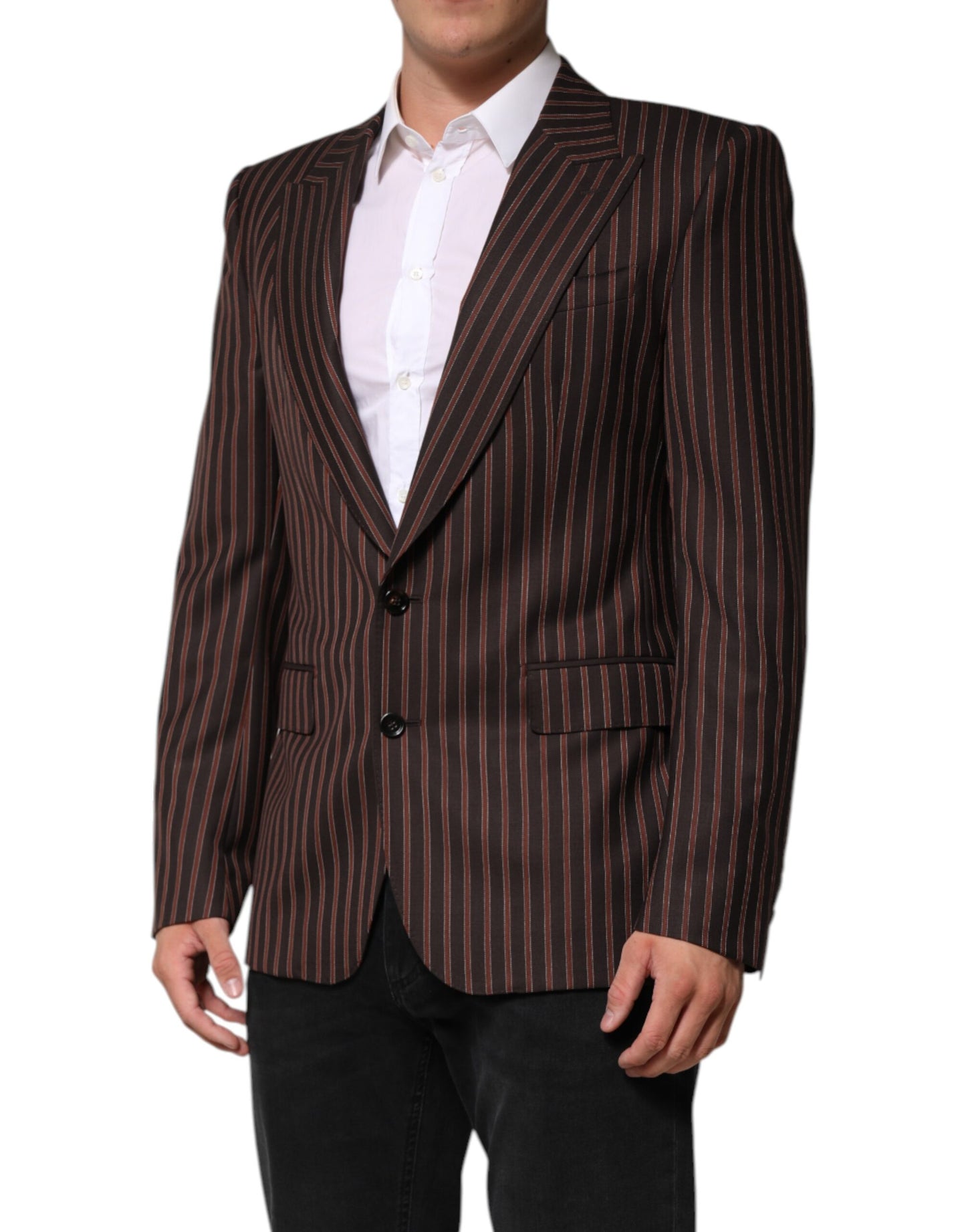 Dolce &amp; Gabbana Black Brown Stripe Single Breasted Blazer