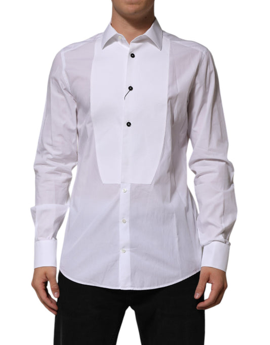 Dolce &amp; Gabbana White Bib Cotton Poplin GOLD Men Formal Shirt
