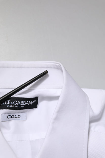 Dolce & Gabbana White Bib Cotton Poplin GOLD Men Formal Shirt by Dolce & Gabbana