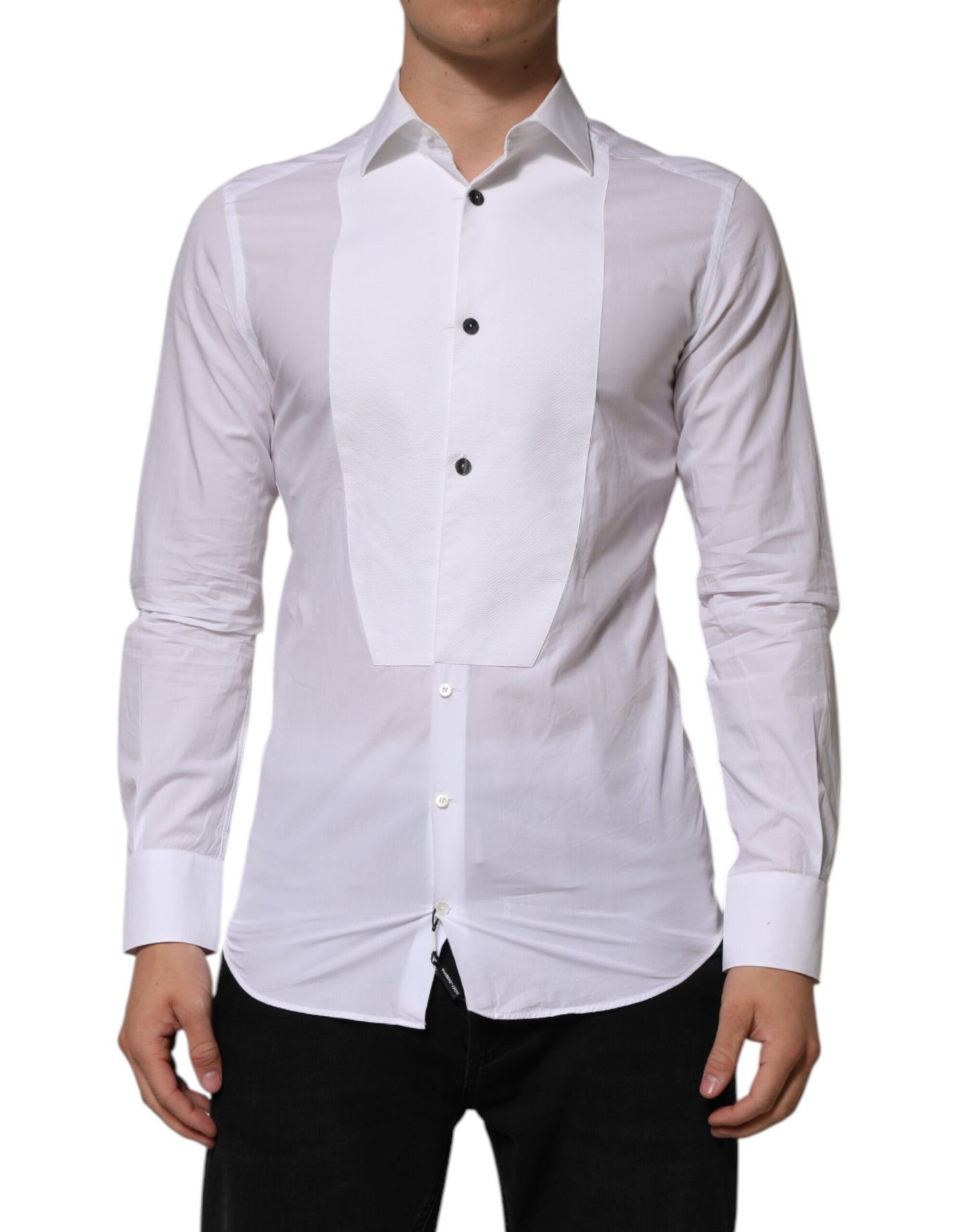 Dolce & Gabbana White Bib Cotton Poplin GOLD Men Formal Shirt by Dolce & Gabbana