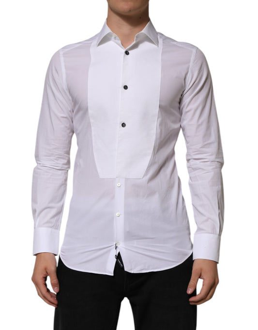 Dolce &amp; Gabbana White Bib Cotton Poplin GOLD Men Formal Shirt