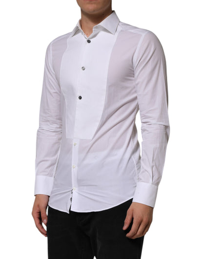 Dolce & Gabbana White Bib Cotton Poplin GOLD Men Formal Shirt by Dolce & Gabbana