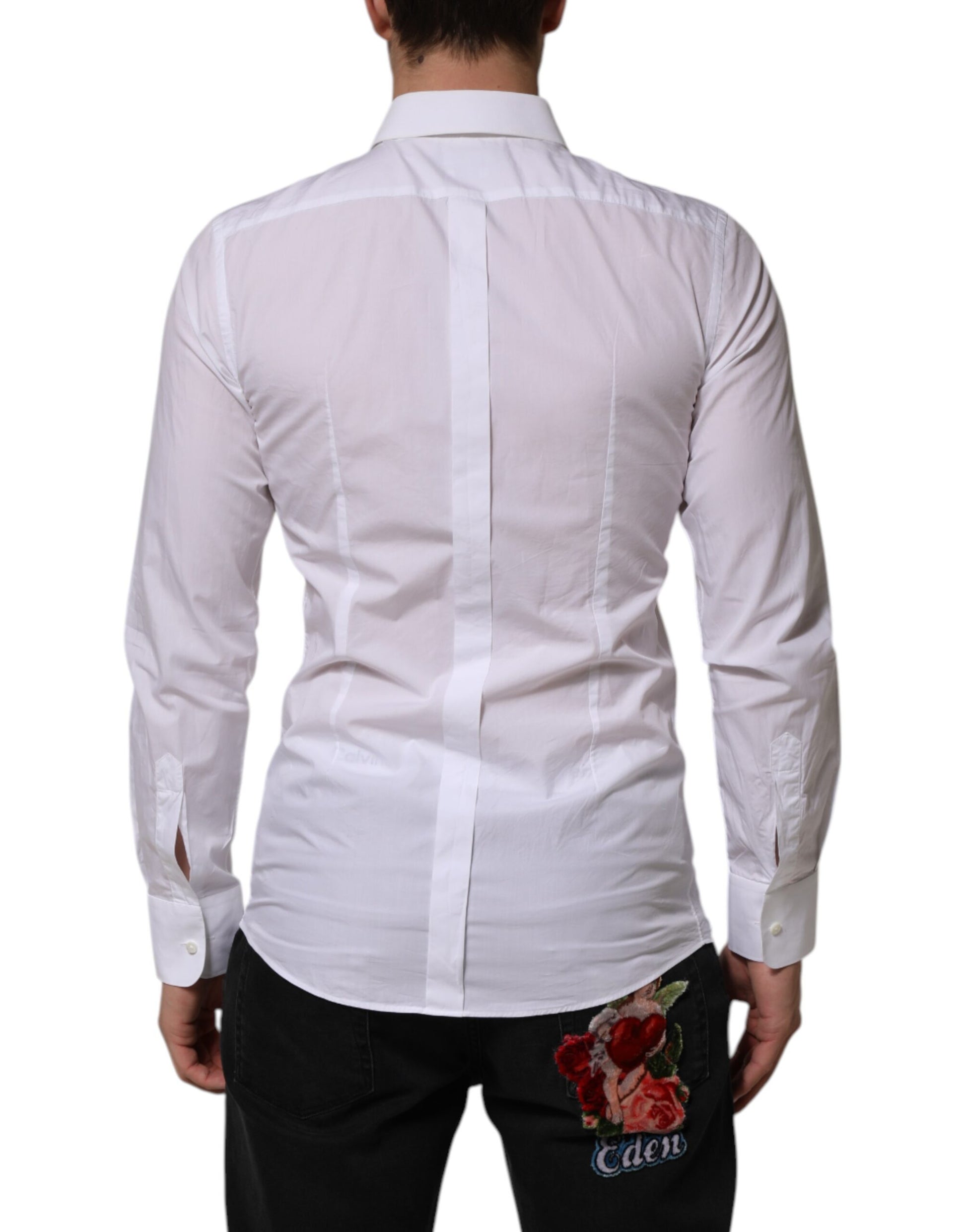Dolce & Gabbana White Bib Cotton Poplin GOLD Men Formal Shirt by Dolce & Gabbana