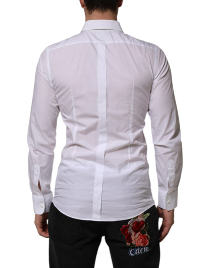 Dolce & Gabbana White Bib Cotton Poplin GOLD Men Formal Shirt by Dolce & Gabbana