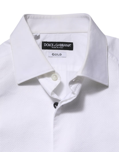Dolce & Gabbana White Bib Cotton Poplin GOLD Men Formal Shirt by Dolce & Gabbana