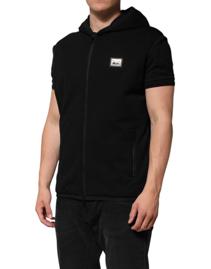 Dolce & Gabbana Black Sleeveless Hooded Logo Plaque Jacket by Dolce & Gabbana