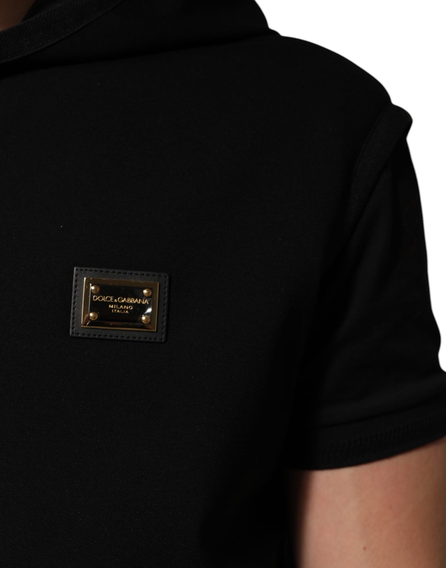 Dolce & Gabbana Black Sleeveless Hooded Logo Plaque Jacket by Dolce & Gabbana