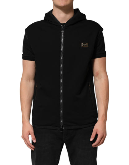 Dolce &amp; Gabbana Black Sleeveless Hooded Logo Plaque Jacket