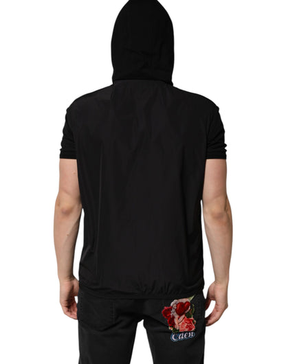 Dolce &amp; Gabbana Black Sleeveless Hooded Logo Plaque Jacket