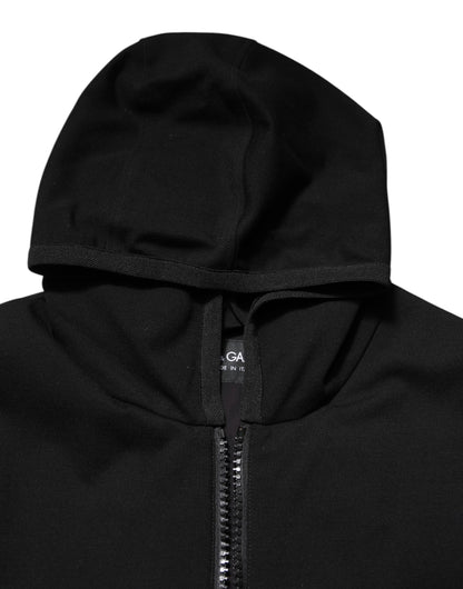 Dolce &amp; Gabbana Black Sleeveless Hooded Logo Plaque Jacket