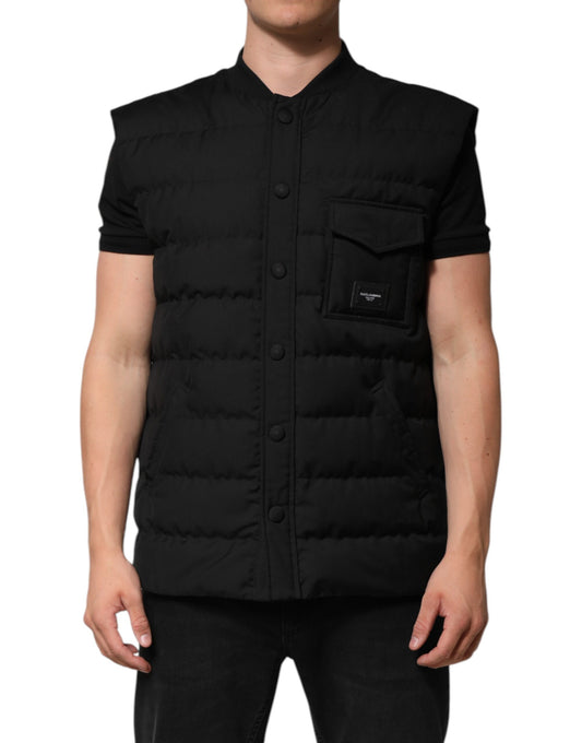 Dolce &amp; Gabbana Black Sleeveless Parka Logo Plaque Jacket