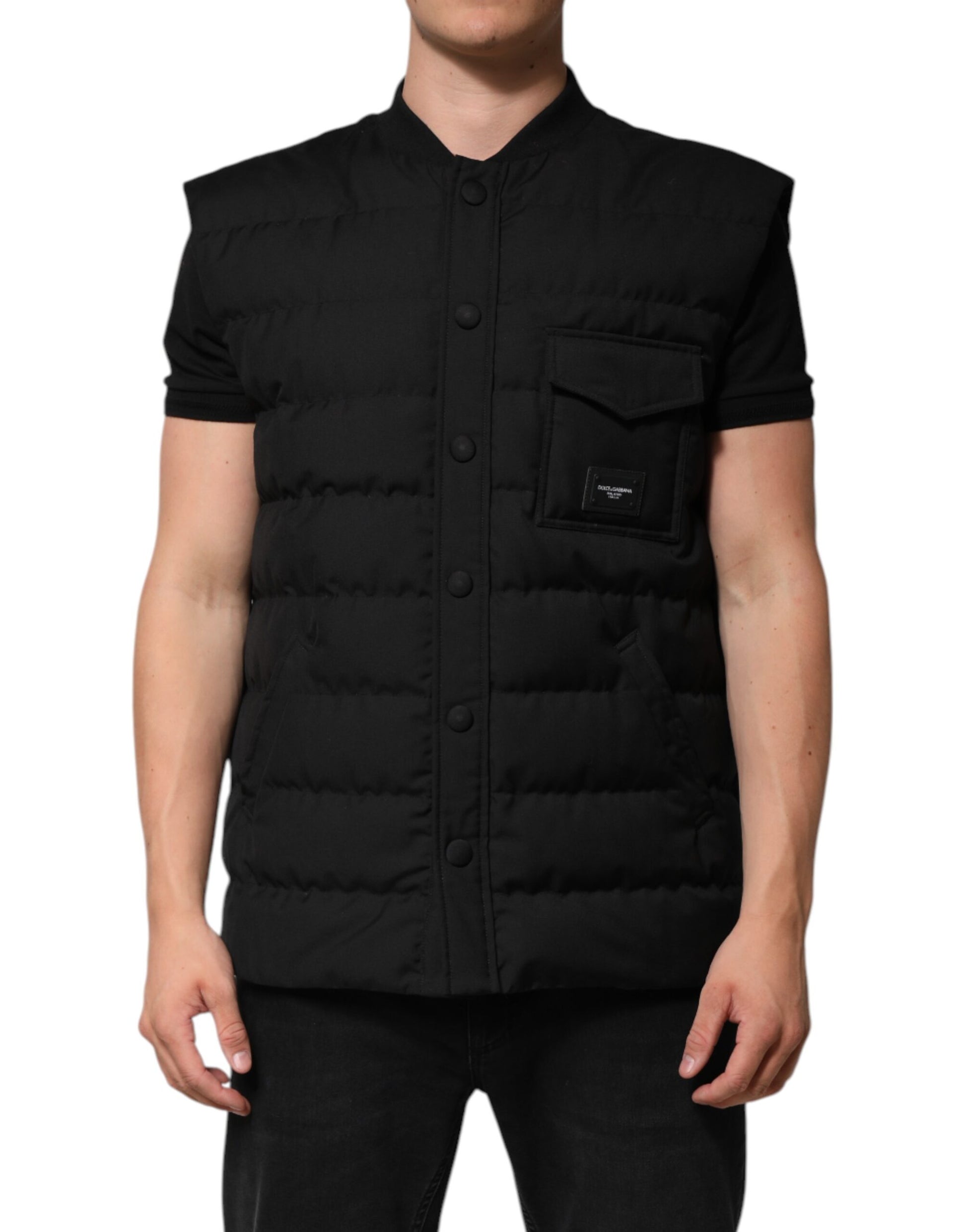 Dolce & Gabbana Black Sleeveless Parka Logo Plaque Jacket by Dolce & Gabbana